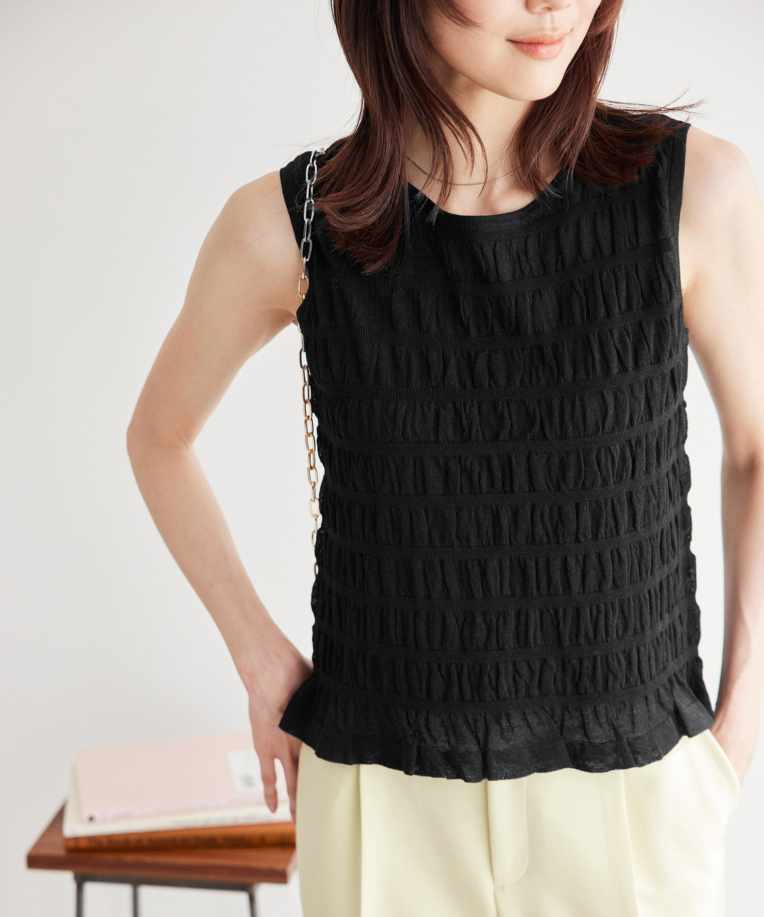 Rope&rsquo;Picnic「シアーシャーリングニットプルオーバー」|ニット・セーター|ブラック(01)