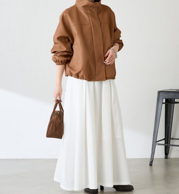  「レザータッチ刺繍入りスタンドブルゾン」|ベスト・ジレ|