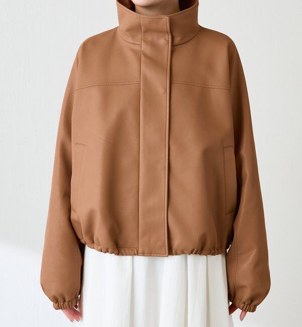  「レザータッチ刺繍入りスタンドブルゾン」|ベスト・ジレ|