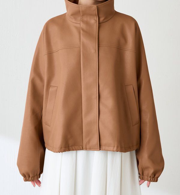  「レザータッチ刺繍入りスタンドブルゾン」|ベスト・ジレ|