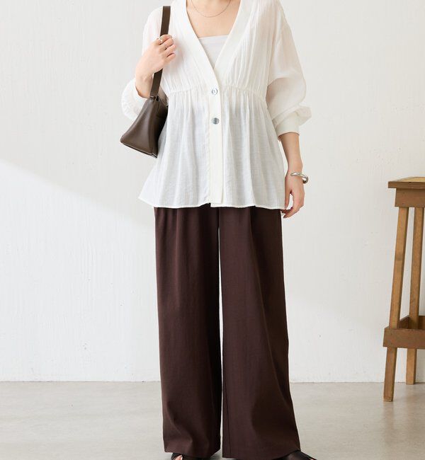  「ギャザー切替シャツカーディガン」|シャツ・ブラウス|