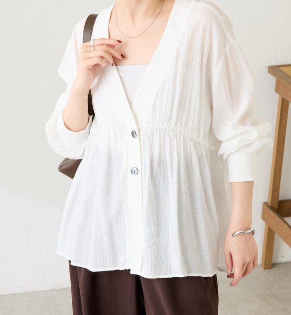  「ギャザー切替シャツカーディガン」|シャツ・ブラウス|