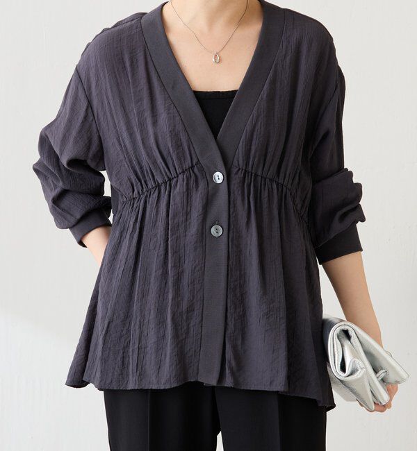  「ギャザー切替シャツカーディガン」|シャツ・ブラウス|