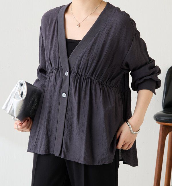  「ギャザー切替シャツカーディガン」|シャツ・ブラウス|