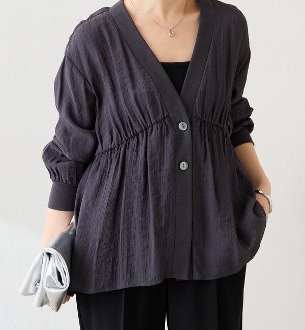  「ギャザー切替シャツカーディガン」|シャツ・ブラウス|