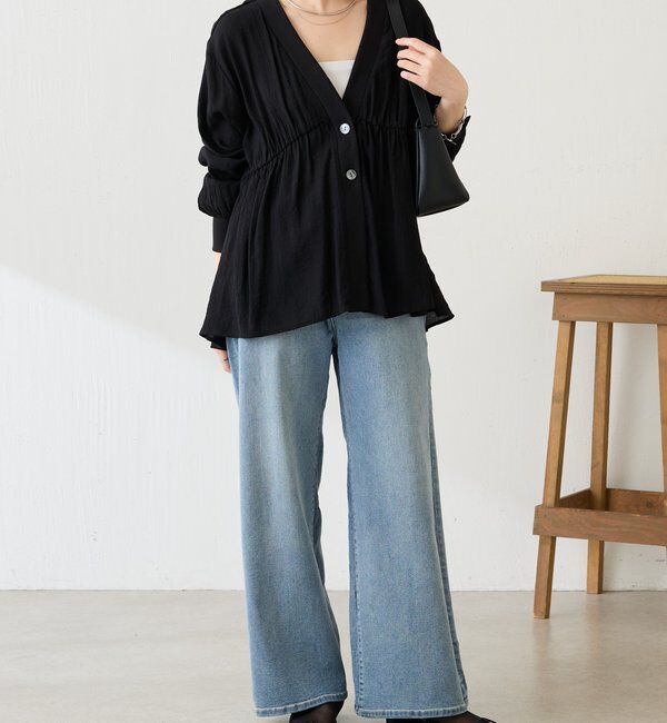  「ギャザー切替シャツカーディガン」|シャツ・ブラウス|