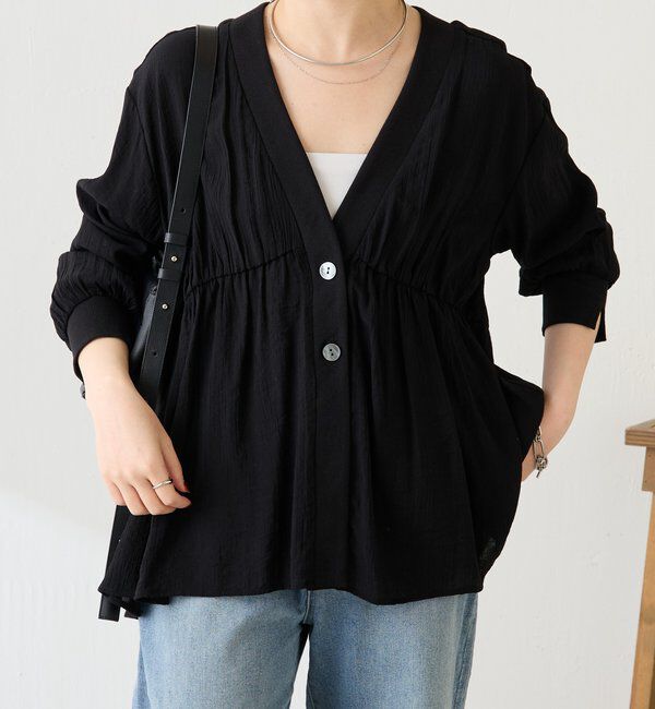  「ギャザー切替シャツカーディガン」|シャツ・ブラウス|
