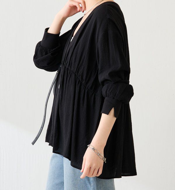  「ギャザー切替シャツカーディガン」|シャツ・ブラウス|
