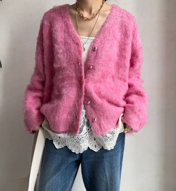  「ブラッシュ加工シルバーボタンカーディガン」|カーディガン|