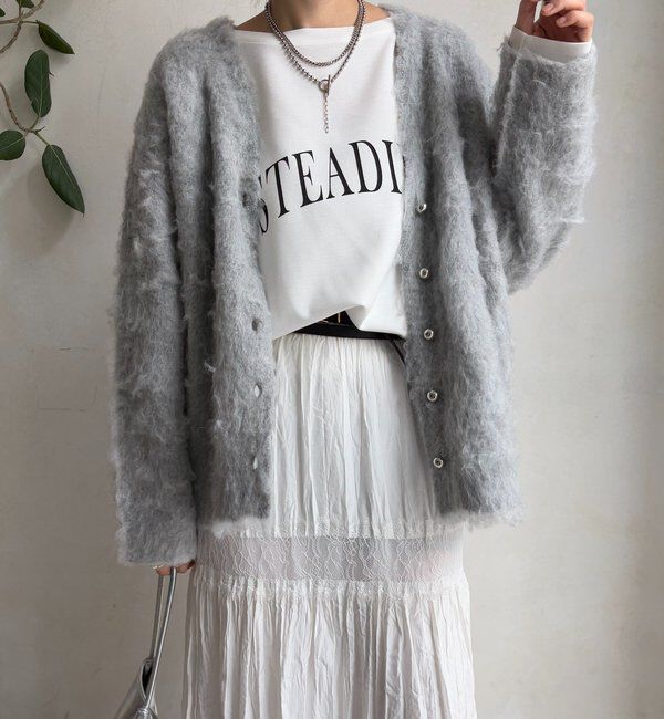  「ブラッシュ加工シルバーボタンカーディガン」|カーディガン|