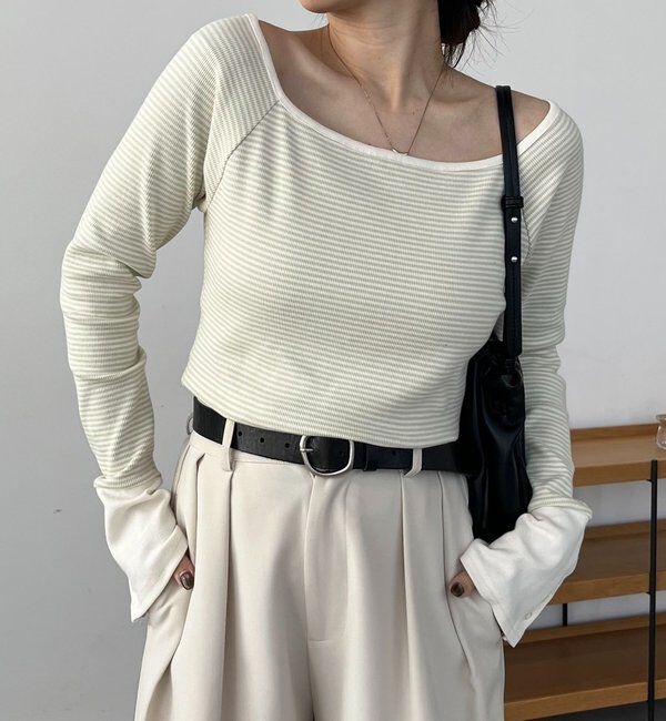 「ボーダー袖ボタンロンＴ」|Tシャツ・カットソー|