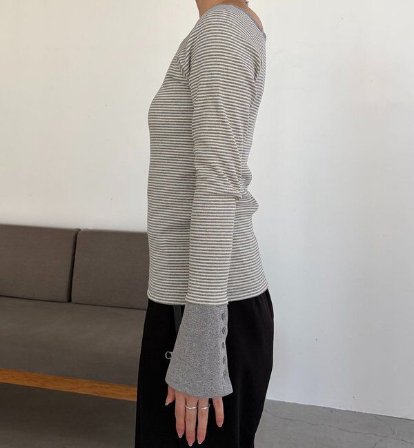  「ボーダー袖ボタンロンＴ」|Tシャツ・カットソー|