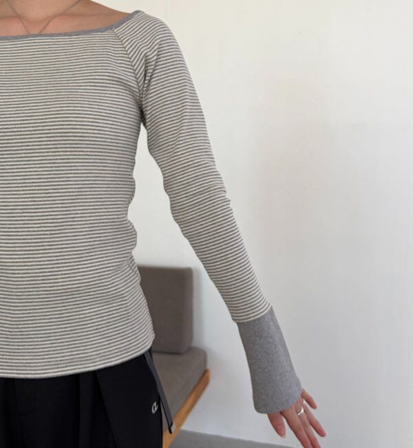  「ボーダー袖ボタンロンＴ」|Tシャツ・カットソー|