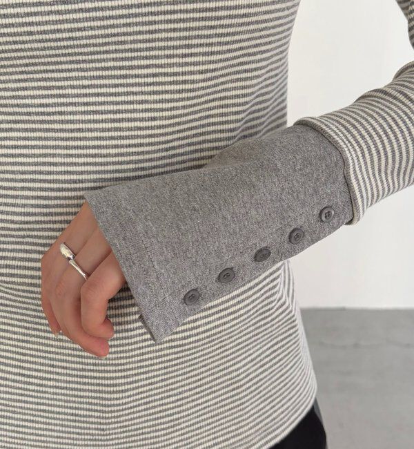  「ボーダー袖ボタンロンＴ」|Tシャツ・カットソー|