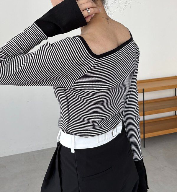  「ボーダー袖ボタンロンＴ」|Tシャツ・カットソー|