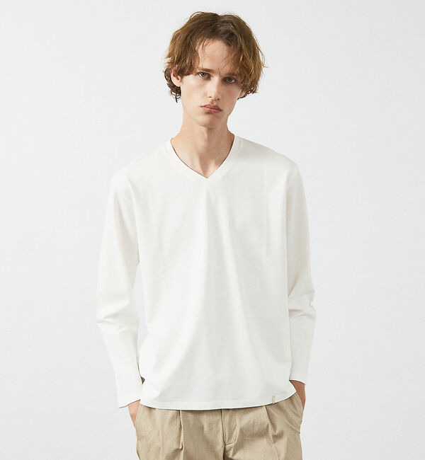 ABAHOUSE「【定番】ドレスポンチ Vネック 長袖Tシャツ / ストレッチ」|Tシャツ・カットソー|ホワイト