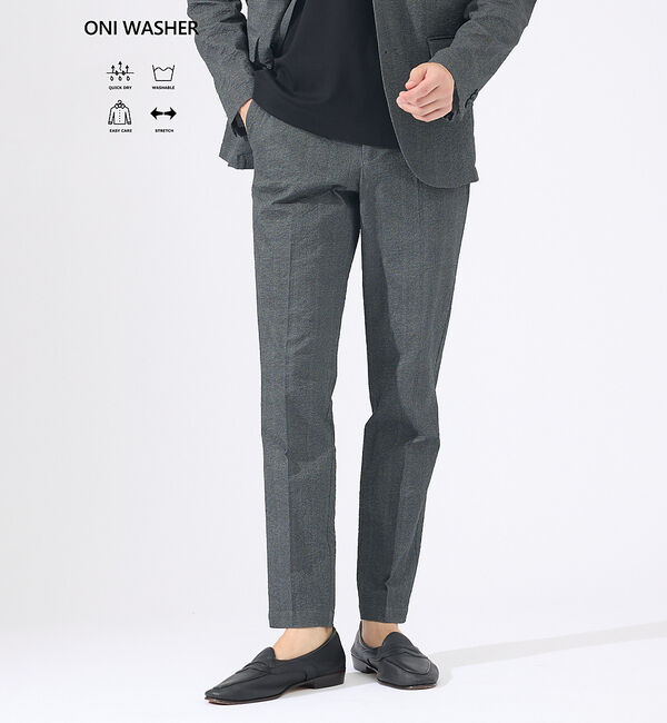 ABAHOUSE「【セットアップ対応 / 軽量 / ハイパーストレッチ】ワッシャー プリント スラ」|スラックス|チャコールグレー