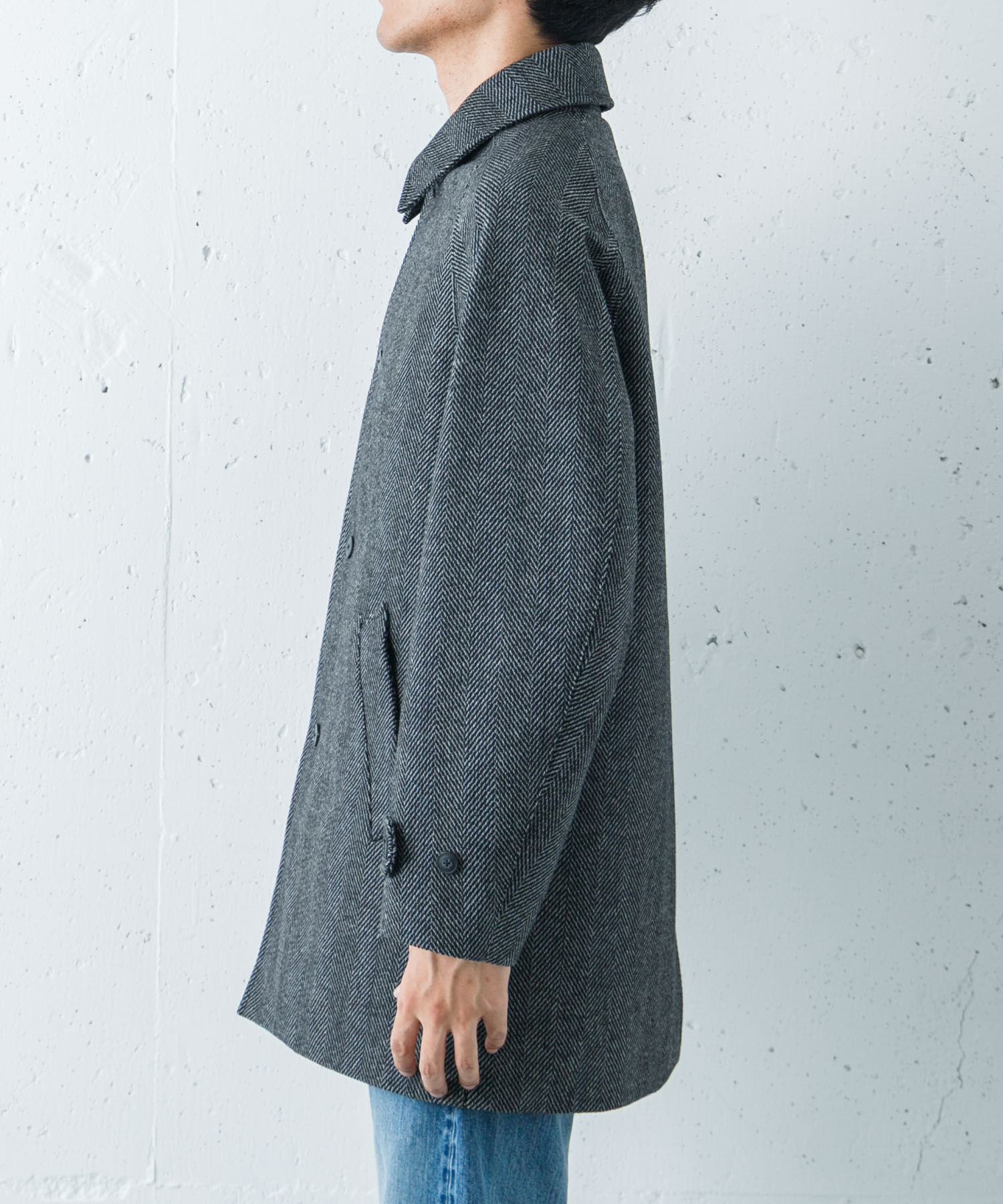 URBAN RESEARCH「WINDPROOF TWEED HALF COAT」|ノーカラーコート|