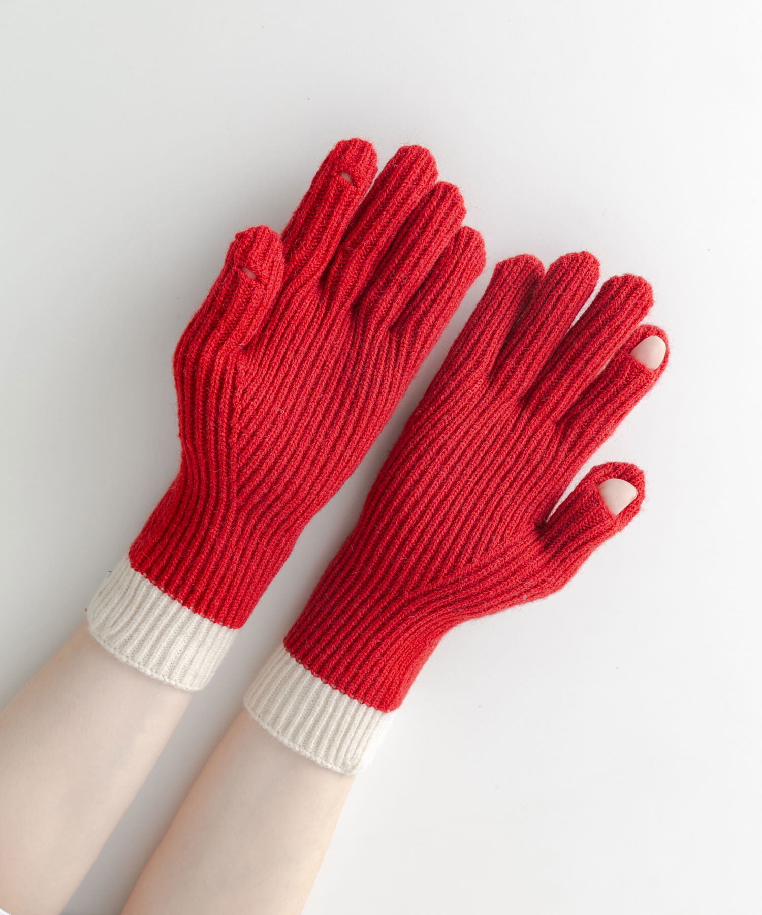 SMELLY「バイカラーホールタッチグローブ」|手袋|レッド