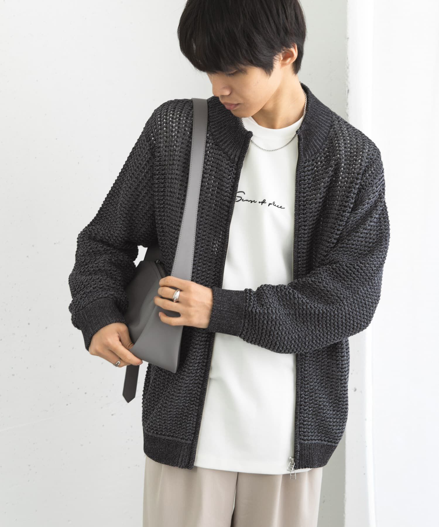 SENSE OF PLACE by URBAN RESEARCH「『ユニセックス』『洗濯可』シアーメッシュドライバーズカーディガン」|カーディガン|