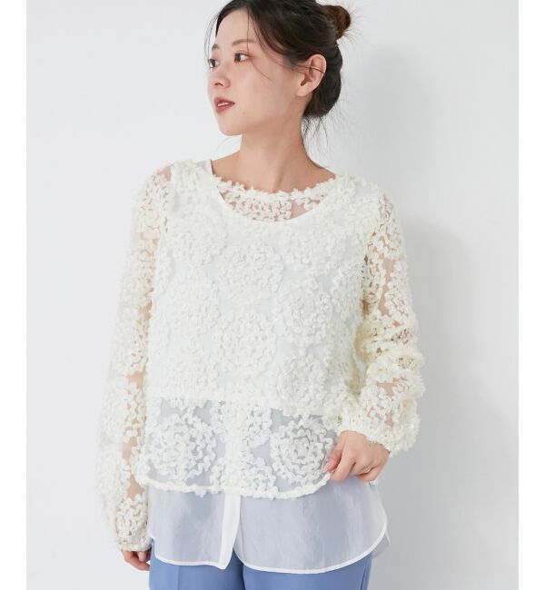 le.coeur blanc「【手洗い可能】CHOKLATE PARIS モチーフレーストップス」|Tシャツ・カットソー|