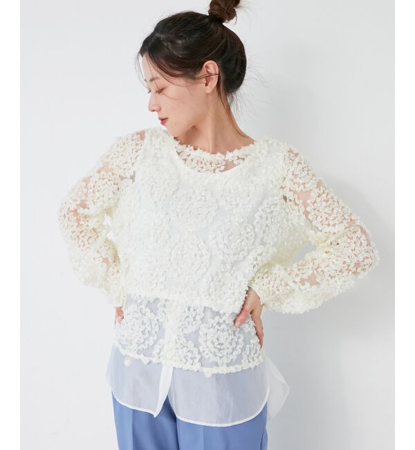 le.coeur blanc「【手洗い可能】CHOKLATE PARIS モチーフレーストップス」|Tシャツ・カットソー|