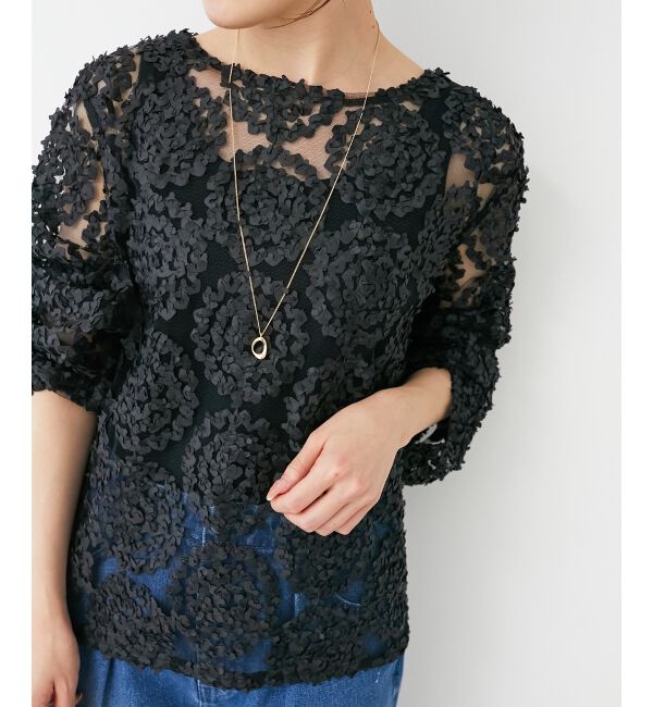 le.coeur blanc「【手洗い可能】CHOKLATE PARIS モチーフレーストップス」|Tシャツ・カットソー|ブラック