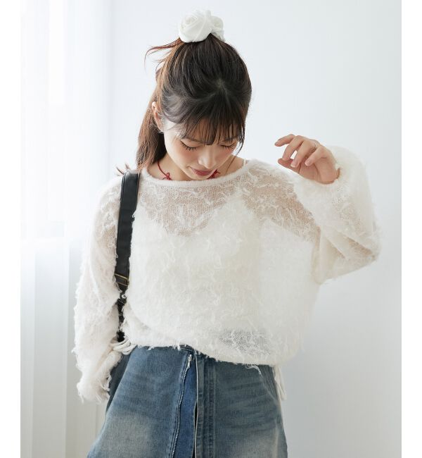 MAJESTICLEGON「エアリーフリンジドロストニット」|ニット・セーター|