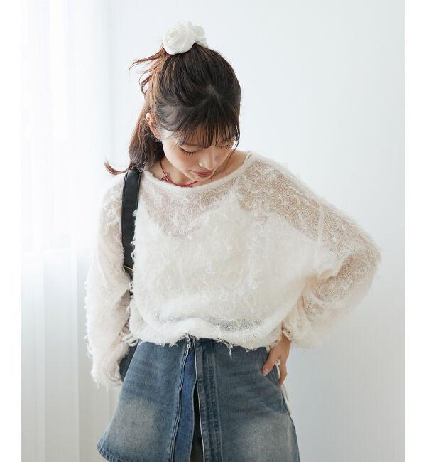 MAJESTICLEGON「エアリーフリンジドロストニット」|ニット・セーター|