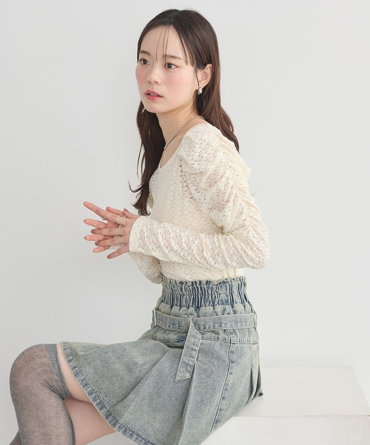 earth music&ecology「ギャザーショルダーカットレースプルオーバー」|Tシャツ・カットソー|