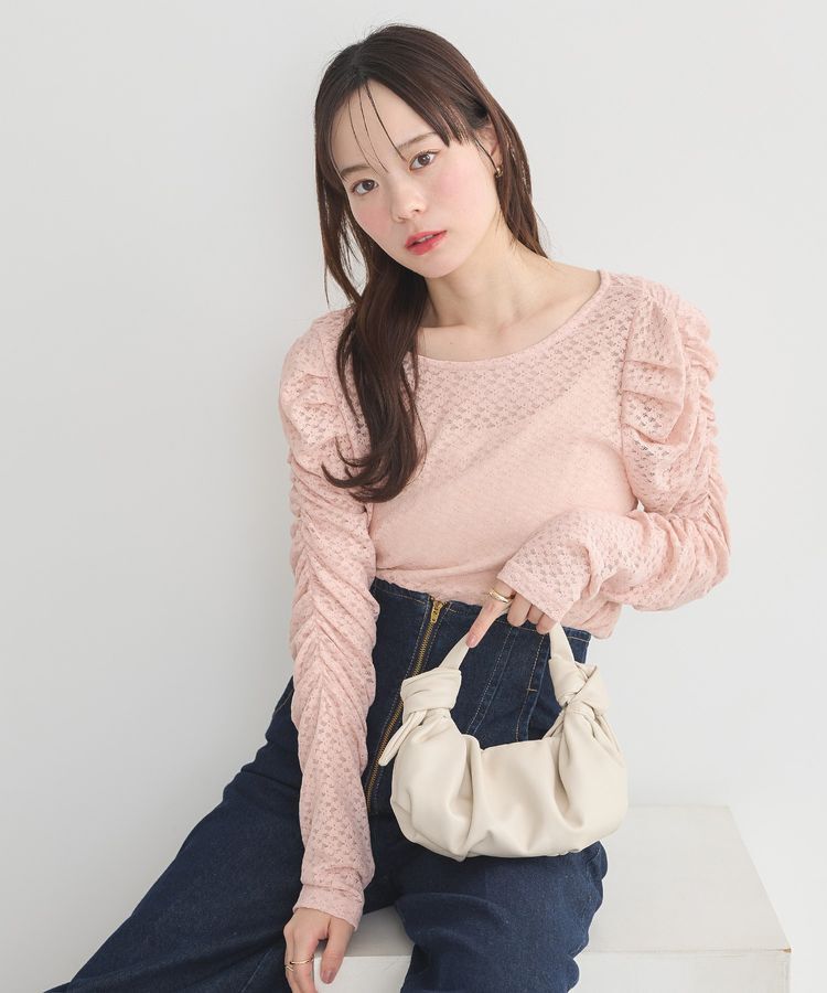 earth music&ecology「ギャザーショルダーカットレースプルオーバー」|Tシャツ・カットソー|