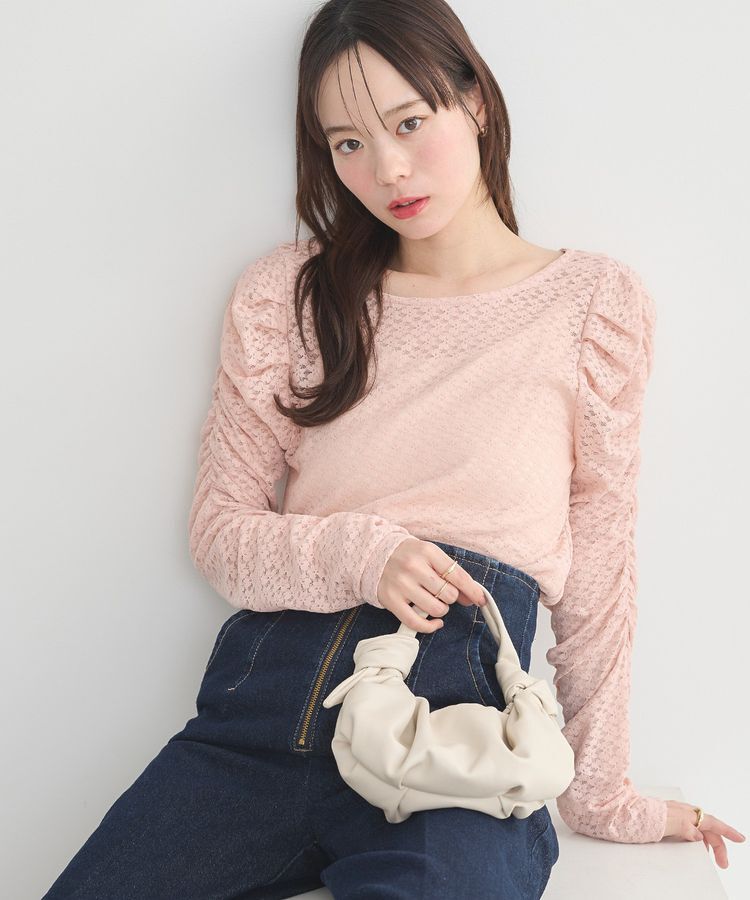 earth music&ecology「ギャザーショルダーカットレースプルオーバー」|Tシャツ・カットソー|Pink