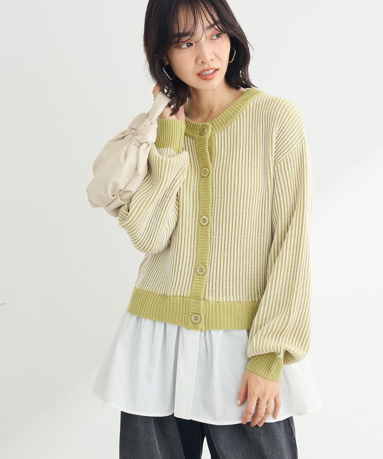 Green Parks「配色リブドッキングチュニック」|ニット・セーター|Green