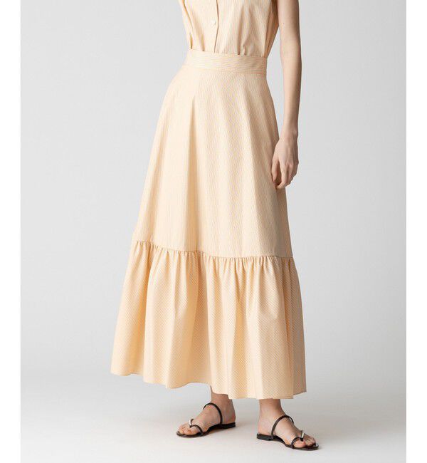 allureville「【セットアップ対応可能】ストライプアシメギャザースカート」|スカート|オレンジ