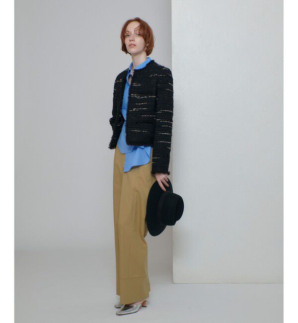 allureville「ジオリカツイードラウンドネックジャケット」|ノーカラージャケット|