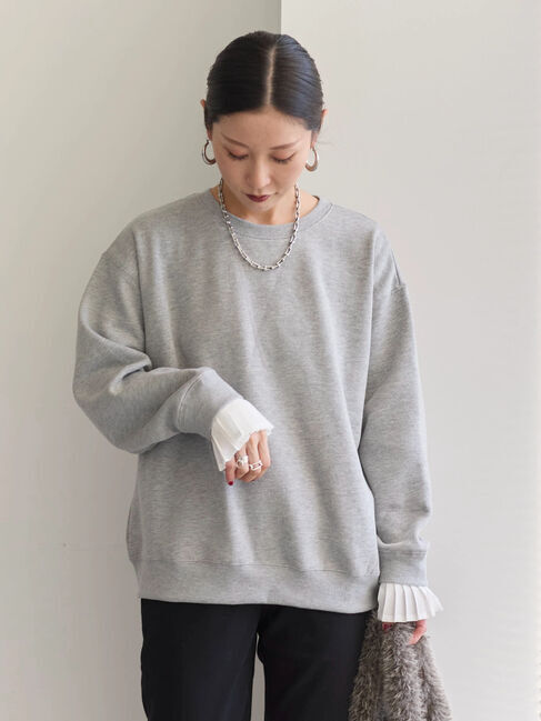 Samansa Mos2 blue「袖プリーツ裏起毛スウェット」|Tシャツ・カットソー|グレー