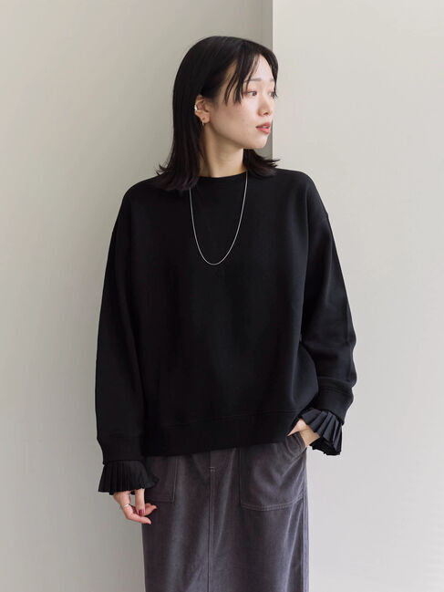 Samansa Mos2 blue「袖プリーツ裏起毛スウェット」|Tシャツ・カットソー|