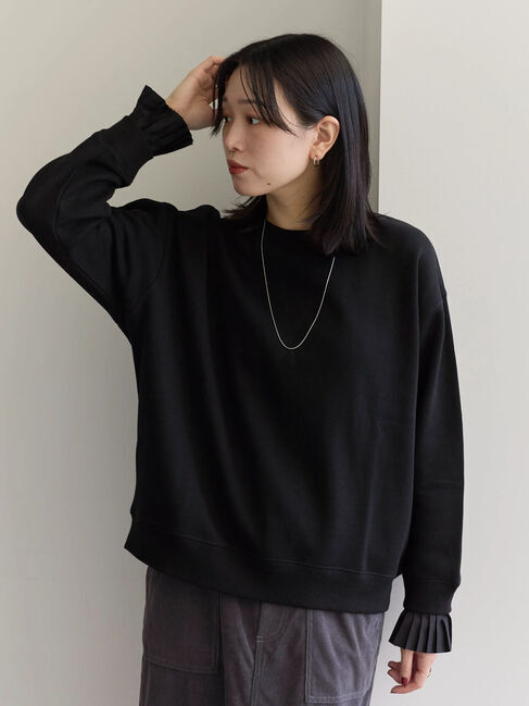 Samansa Mos2 blue「袖プリーツ裏起毛スウェット」|Tシャツ・カットソー|