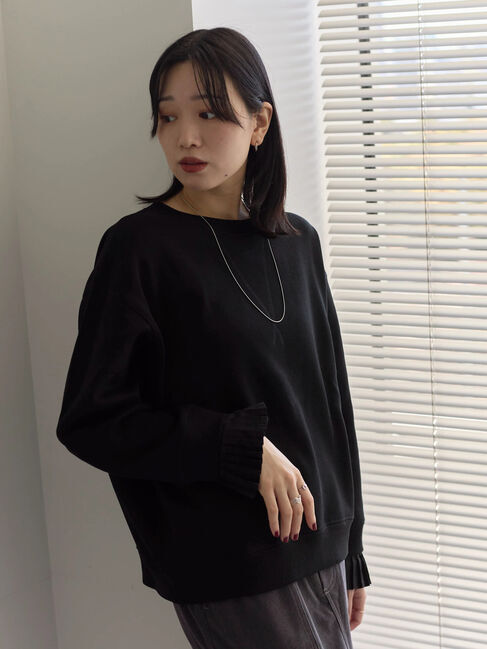 Samansa Mos2 blue「袖プリーツ裏起毛スウェット」|Tシャツ・カットソー|