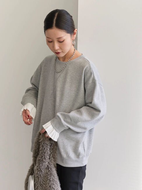 Samansa Mos2 blue「袖プリーツ裏起毛スウェット」|Tシャツ・カットソー|