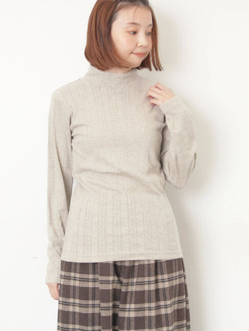 Samansa Mos2「パターンメッシュタートルインナー」|Tシャツ・カットソー|ベージュ