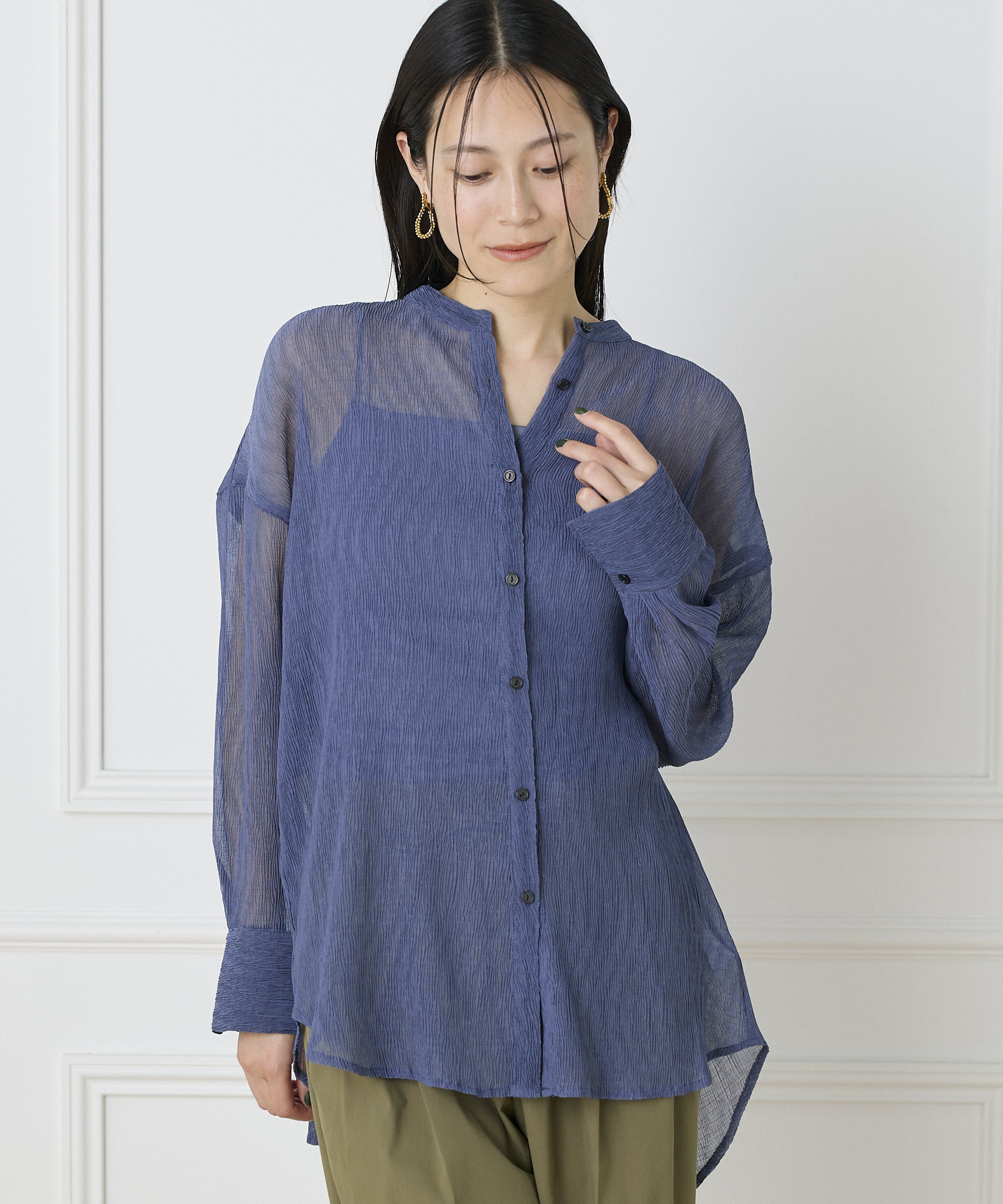 DAY by DAY it&rsquo;s international「シアー楊柳オーバーサイズシャツ」|シャツ・ブラウス|ネイビー