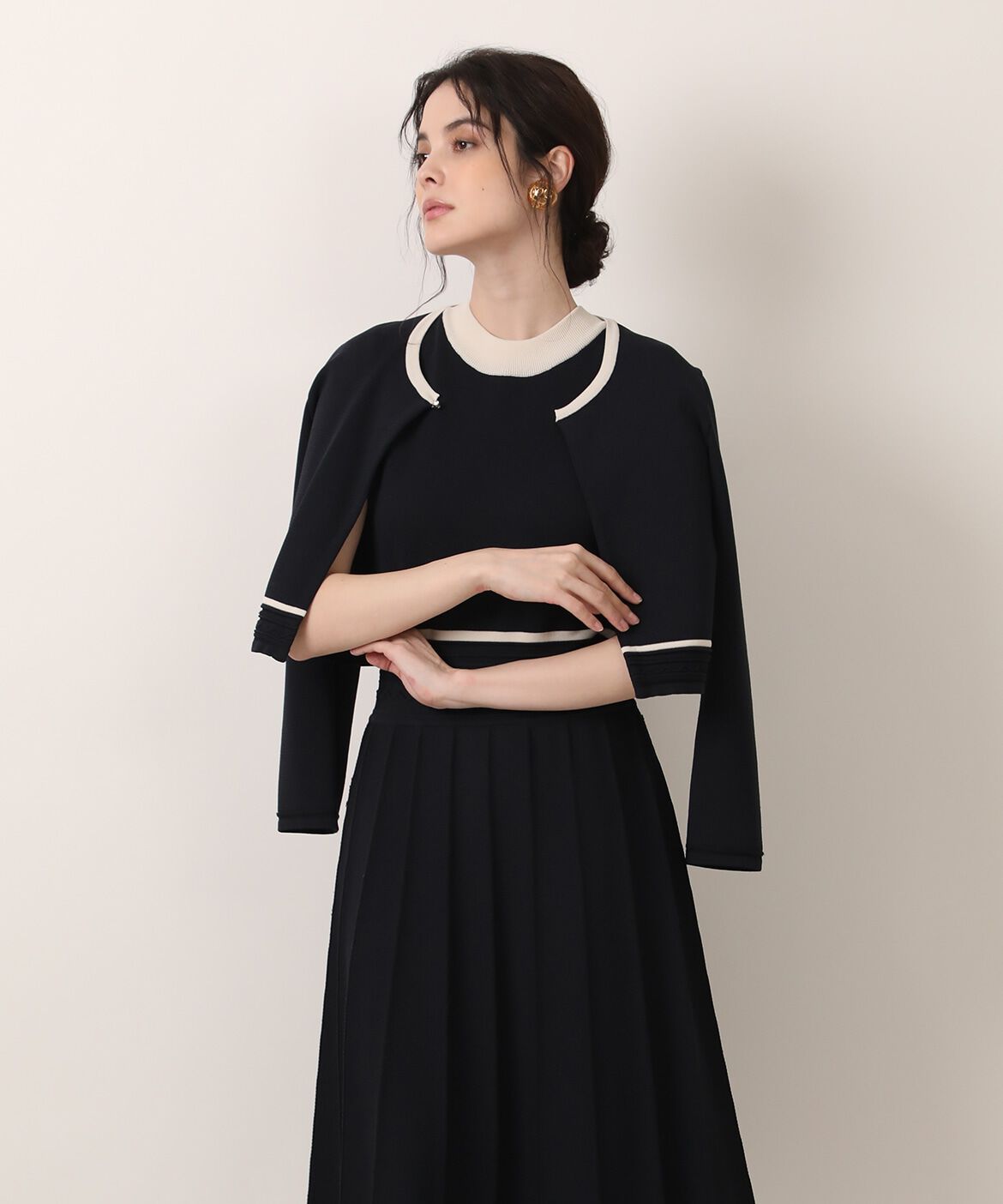 Maglie le cassetto「《大きいサイズ》バイカラーボレロカーディガン《M Maglie le cassetto》」|カーディガン|ネイビー