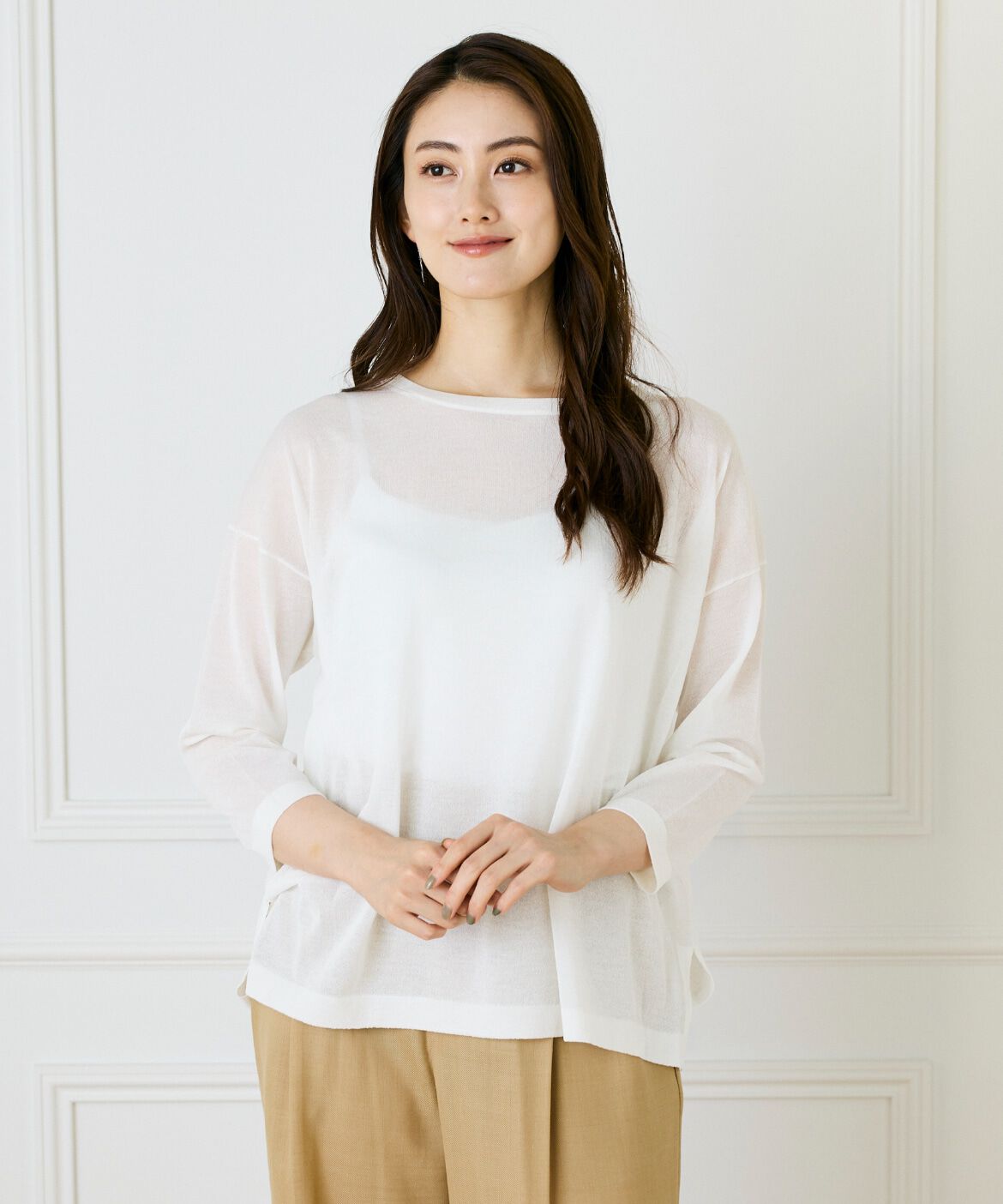 INED「オーバーサイズボートネックニット」|ニット・セーター|オフホワイト1