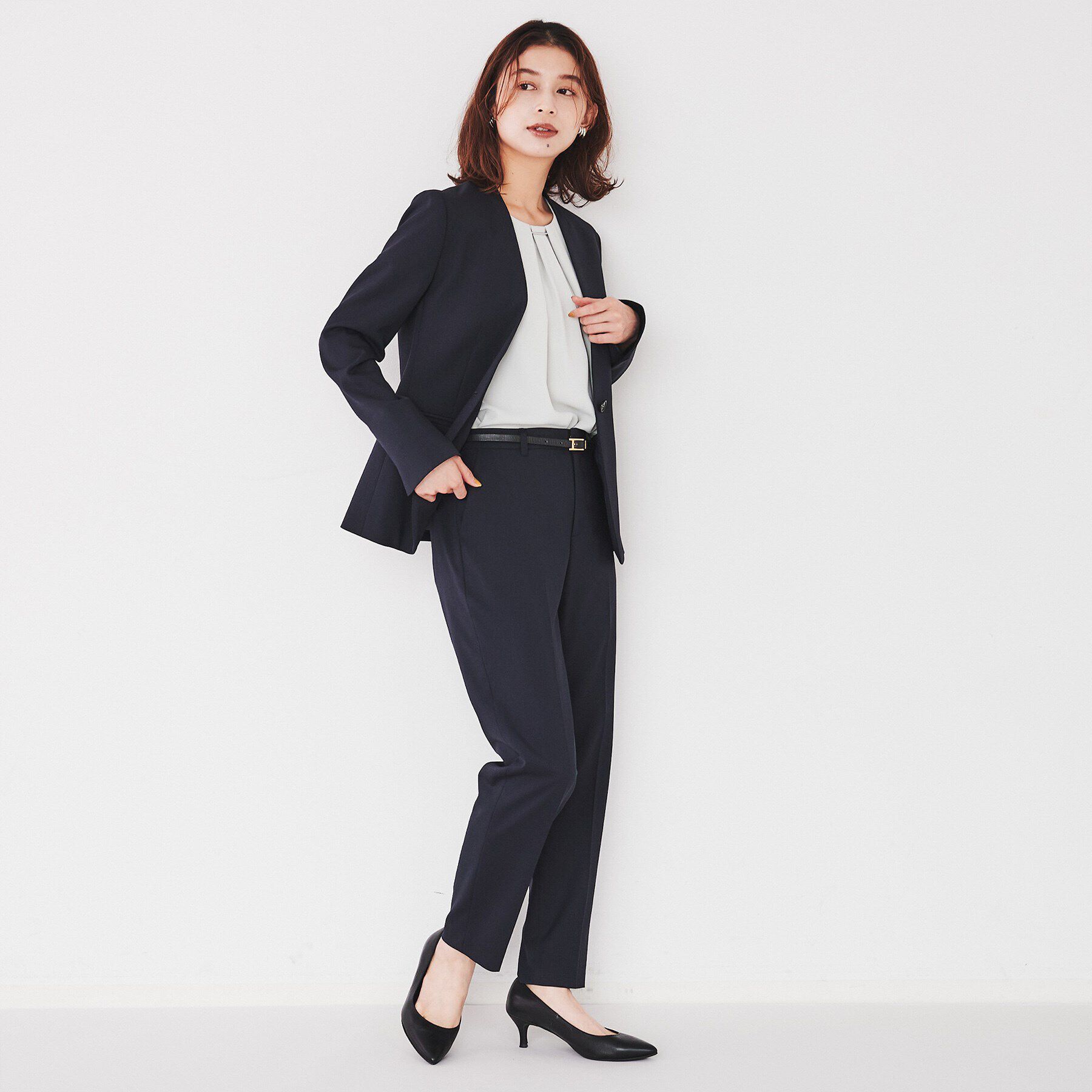 UNTITLED「【洗える通勤スーツ】レジェールギャバ　ストレッチカラーレスジャケット」|ノーカラージャケット|