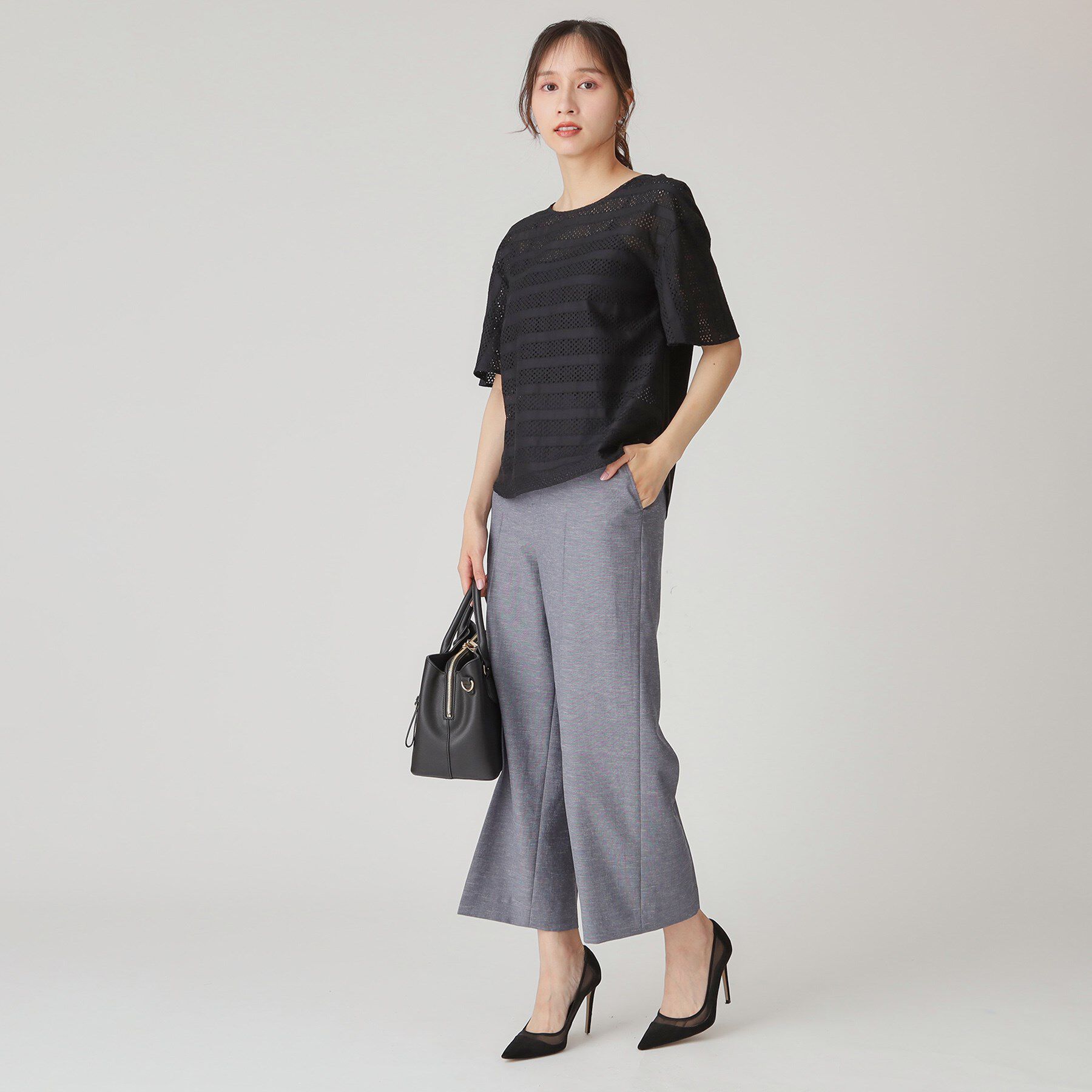 COUP DE CHANCE「【手洗い可／日本製】ジオメボーダーレースカットソー」|Tシャツ・カットソー|