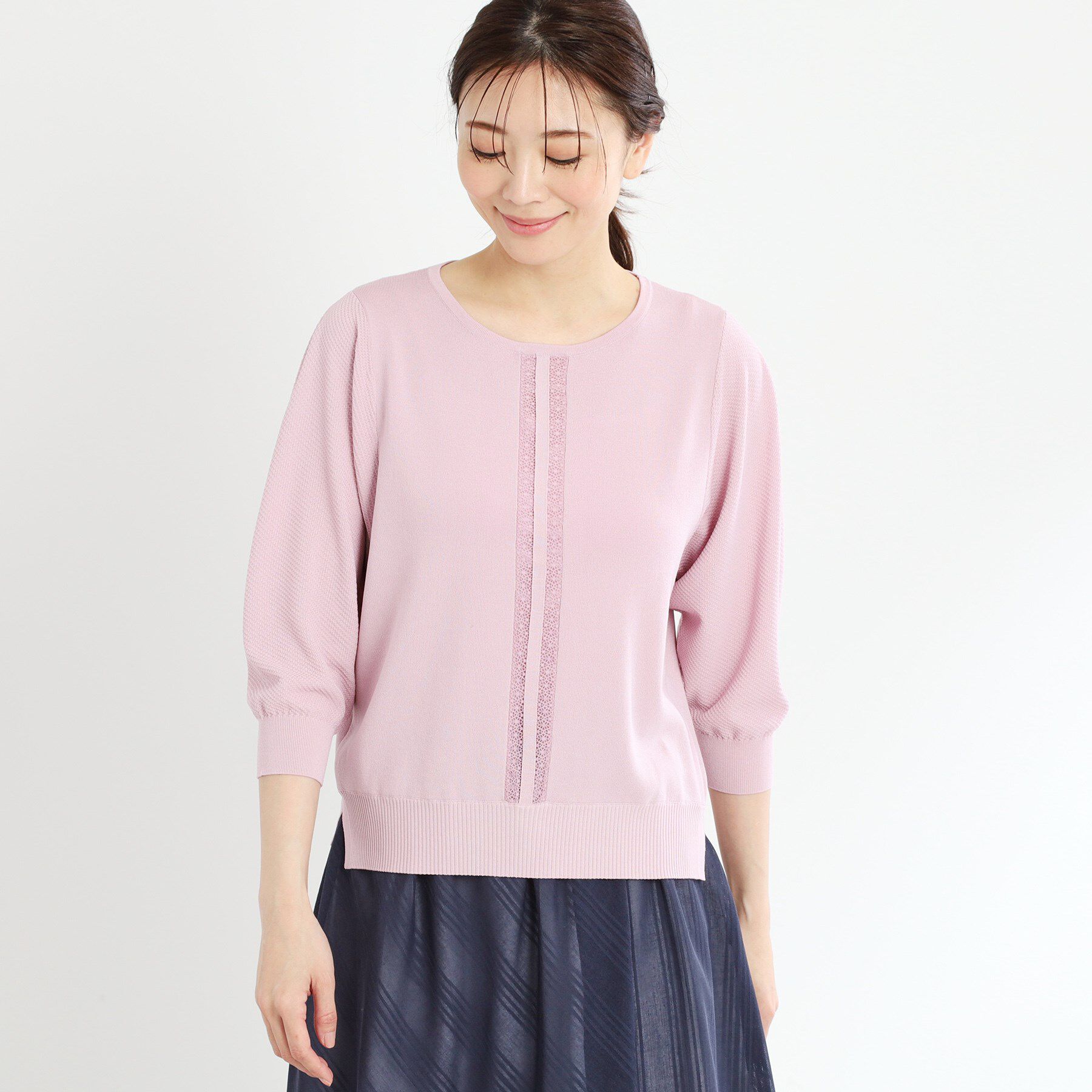 Reflect「【接触冷感／洗える／ジャケットインナーにおすすめ】レースデザインニット」|ニット・セーター|