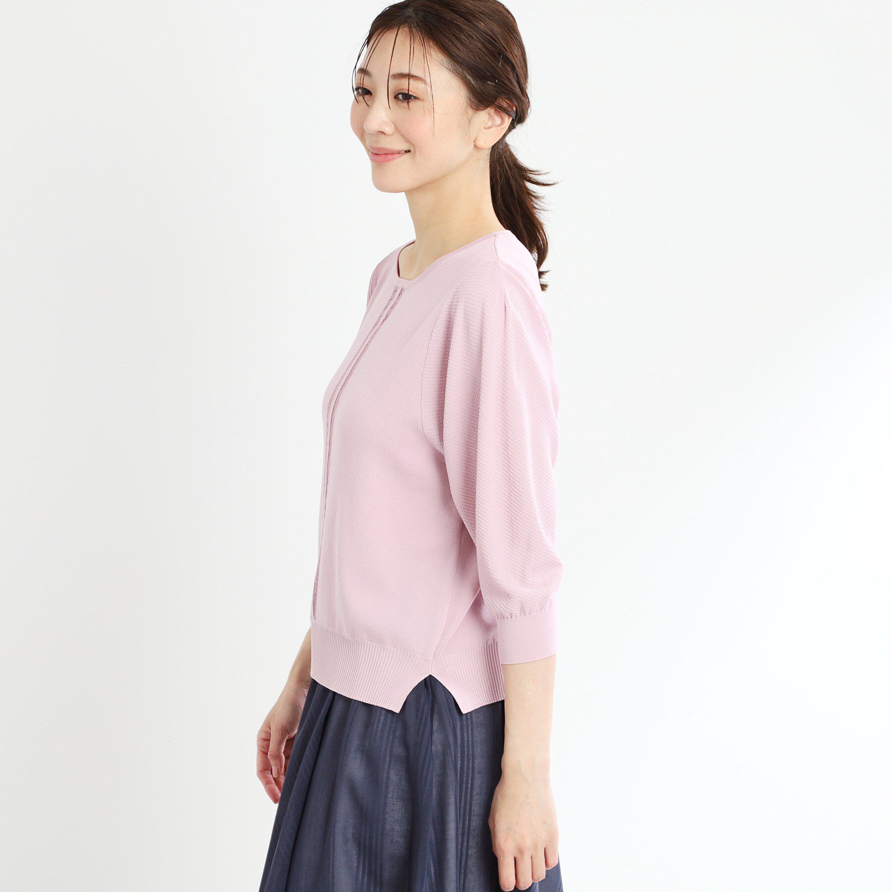 Reflect「【接触冷感／洗える／ジャケットインナーにおすすめ】レースデザインニット」|ニット・セーター|