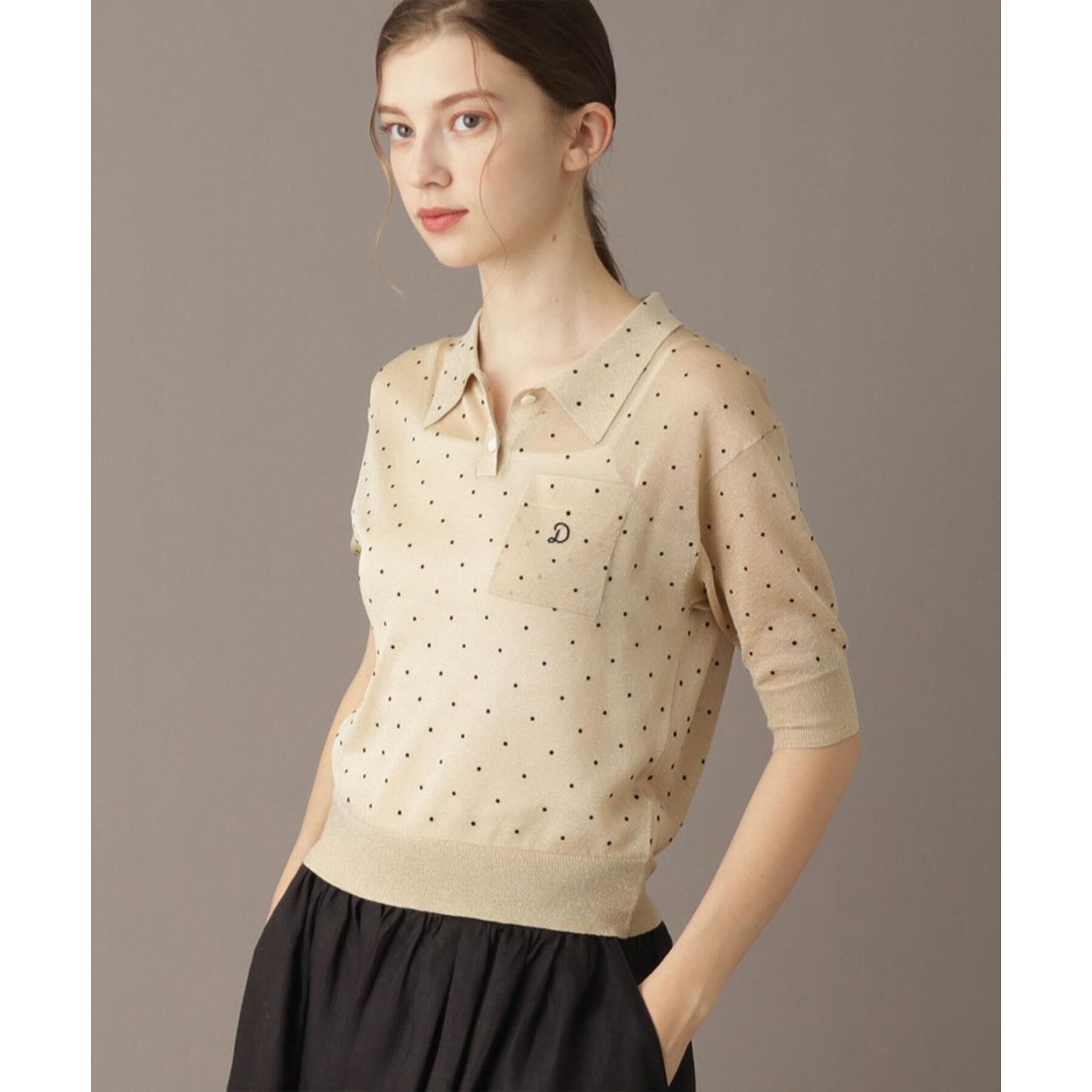 DRESSTERIOR「【大人百花春号掲載 モデル美香さん着用】ドットシアーポロニット」|ポロシャツ|ベージュ(152)