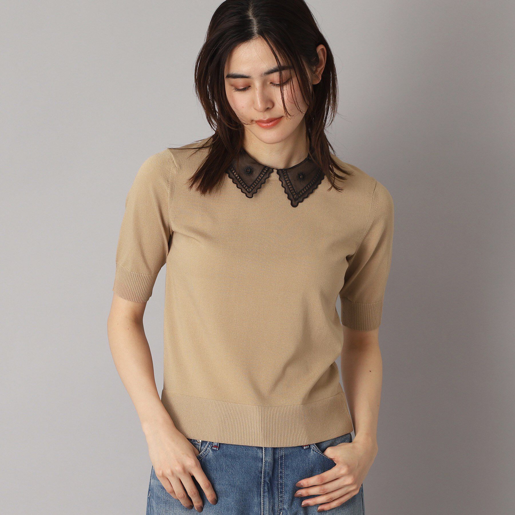 DRESSTERIOR「【洗える／2WAY】エンブロイダリーカラーニット」|ニット・セーター|